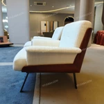 Modern Curved Luxury Sectional Sofa Collection with Integrated Display Side Table, Premium Leather & Fabric Upholstery